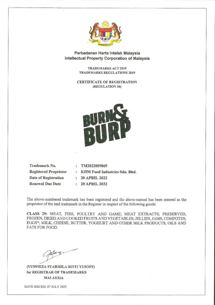 Sijil Trademarks BURNBURP