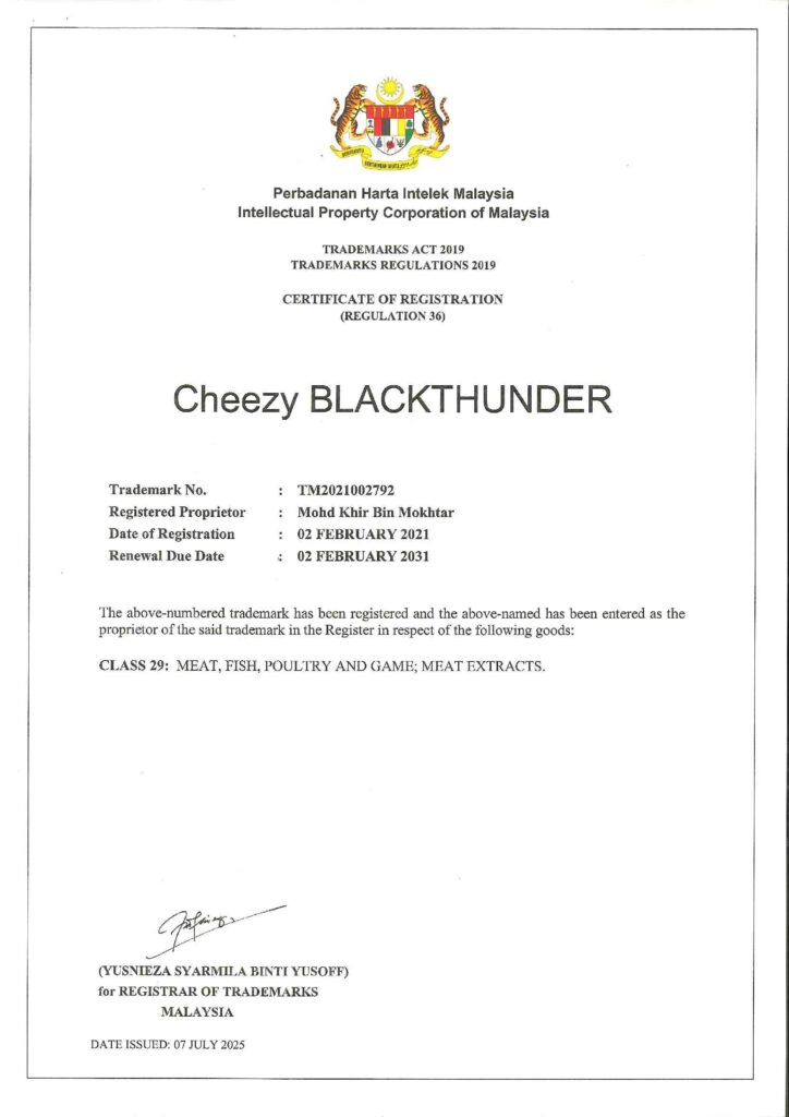 Sijil Trademarks CHEEZY BLACKTHUNDER